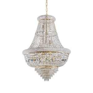 Lustre DUBAI doré avec perles et prismes en verre taillé finition dorée et verres biseautés