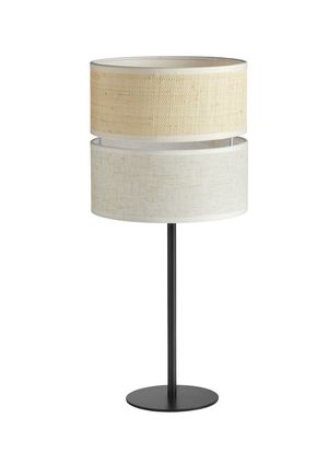 Lampe BIKIA métal avec abat-jour finition Noir et Lin/raffia