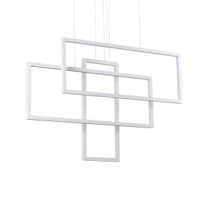 Lustre FRAME avec 3 rectangles suspendus en profilé aluminium plat Led finition Blanc mat 